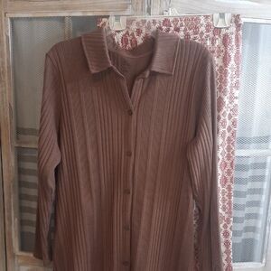 Cuddl Duds 2 Pc Ribbed Knit Lounge wear Top And Print Pant.